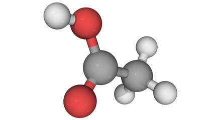 structural formula of acetic acid, molecular shape isolated on white background