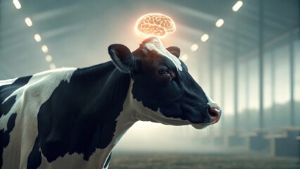Cow With Glowing Brain Symbol Above Head