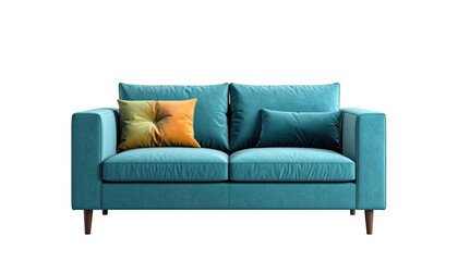 Modern Teal Sofa with Cushions on Black Background