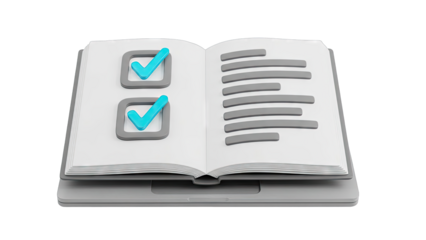 3D Rendering of Open Book with Checkmarks and List