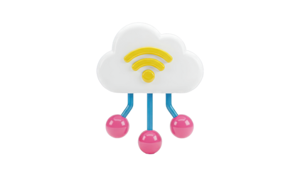 3D Cloud Icon with Wi-Fi Symbol and Network Connections
