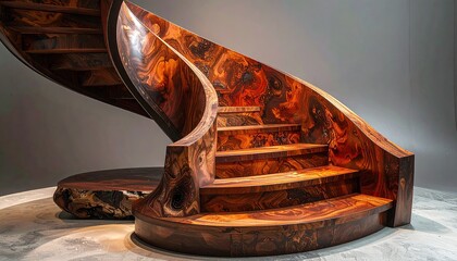 Wood spiral staircase, artistic grain, smooth curve