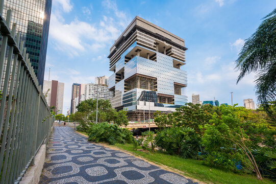 Rio de Janeiro, Brazil - December 29, 2025: The main building of Petrobras oil and gas company is under renovation process in city downtown.