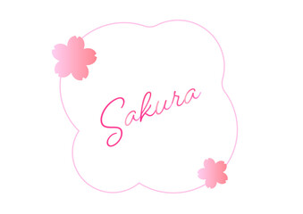 春のタイトルフレーム　満開の桜　SNSアイキャッチ　　ロゴマークイラスト　日本観光　白背景
