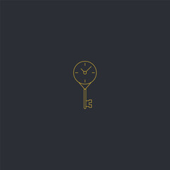 Clock and key line art logo symbolizing time, access, and opportunity.