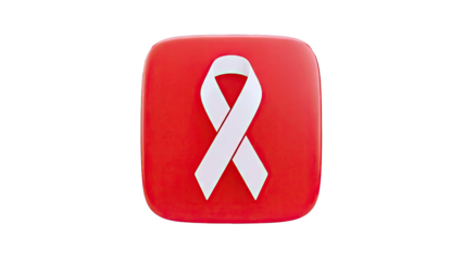 Red Ribbon Symbol on Red Square Icon