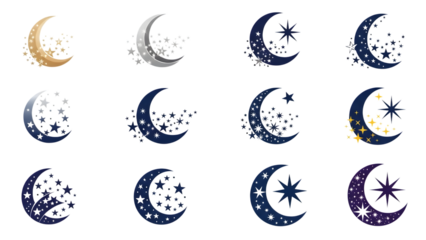 Ramadan crescent moon phases isolated on transparent background