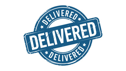 Obraz premium Delivered stamp mark with distressed texture and white lettering on blue background with delivery