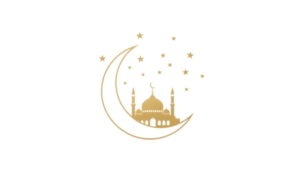 Ramadan kareem isolated mosque icon on transparent background with crescent moon and stars