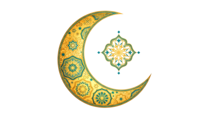 Ramadan crescent moon and star symbol isolated on transparent background