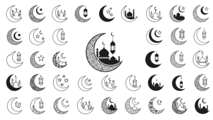 Ramadan crescent moon phases isolated on transparent background for islamic celebrations