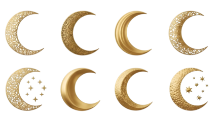 Ramadan crescent moon phases isolated on transparent background