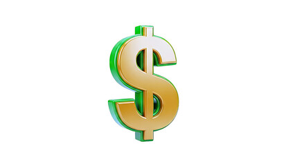 3D Golden Dollar Sign with Green Outline on White Background