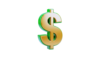 3D Golden Dollar Sign with Green Outline on White Background
