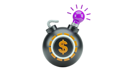 Bomb with Dollar Sign and Glowing Light Bulb
