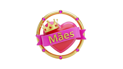 Mothers Day Emblem with Heart, Crown, and Ribbon