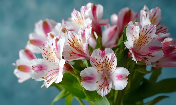 a bouquet of alstroemeria, also known as the peruvian lily, in white and pink with red stripes, exuding elegance and beauty.