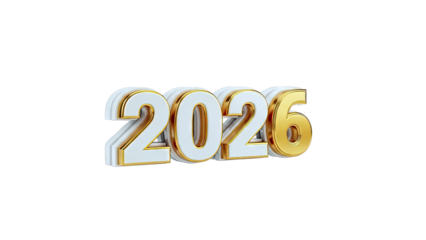 3D Render of "2026" with White and Gold Text on White Background