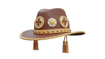 Brown Cowboy Hat with Star and Clover Embellishments