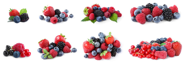 Mix of fresh berries isolated on white, collection