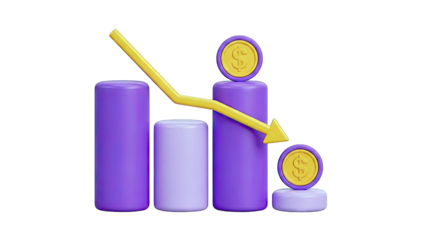 3D Bar Chart Showing Financial Decline with Dollar Coins