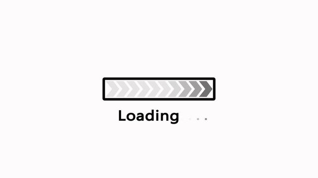 Loading bar with chevron segments and text " Loading..." on a white background progress indicator