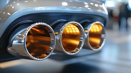 Triple Exhaust Pipes with Car Detail.