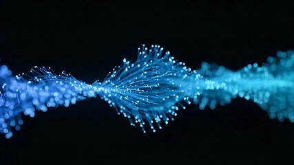 Abstract digital representation of a glowing blue and cyan double helix, symbolizing data flow and connectivity. - Powered by Adobe