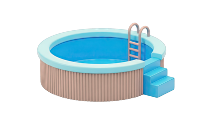 Round above-ground swimming pool with ladder and steps