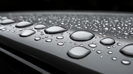Water droplets on car with closeup.