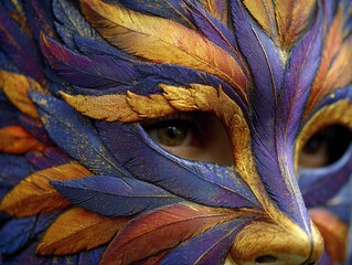 Feathered Mardi Gras Carnival Mask Close Up