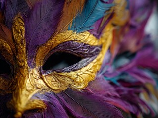 Feathered Mardi Gras Carnival Mask Close Up