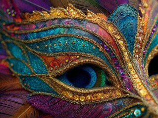 Feathered Mardi Gras Carnival Mask Close Up