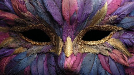 Feathered Mardi Gras Carnival Mask Close Up