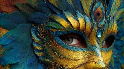 Feathered Mardi Gras Carnival Mask Close Up