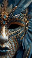 Feathered Mardi Gras Carnival Mask Close Up