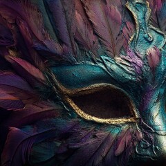 Feathered Mardi Gras Carnival Mask Close Up