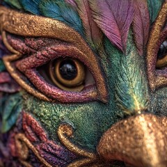 Feathered Mardi Gras Carnival Mask Close Up