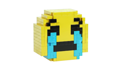 Pixelated Crying Emoji Toy Made of Blocks