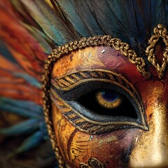 Feathered Mardi Gras Carnival Mask Close Up