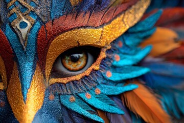 Feathered Mardi Gras Carnival Mask Close Up