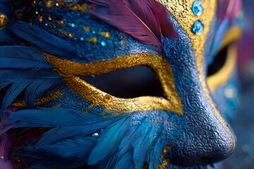 Feathered Mardi Gras Carnival Mask Close Up