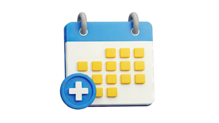 3D Calendar Icon with Plus Symbol