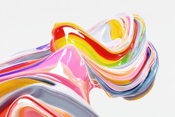 Colorful datamosh glitch art swirls in vibrant abstract composition with glossy texture and fluid motion creating dynamic and energetic visual effect