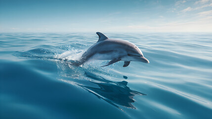 Naklejka premium Dolphin Jumping Above the Ocean