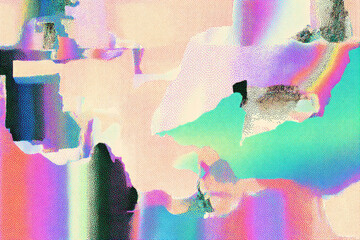 Datamosh glitch art with pastel color abstract pattern creates dreamy and surreal digital texture blending soft pink blue and green tones for modern visual effect