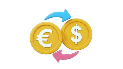 Euro and Dollar Coins with Exchange Arrows