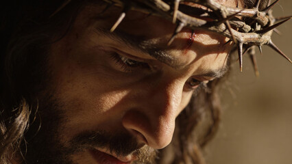 Man in Crown of Thorns Reflecting on Suffering  
