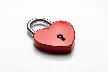 Red heart-shaped padlock with a keyhole against a white background
