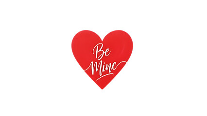Classic Red Heart with White "Be Mine" Script Typography on Transparent Background